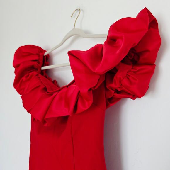 LIKELY x REVOLVE Ina Ruffle Red Off The Shoulder Ruffle Mini Dress Sz 6 / Small - Picture 6 of 13